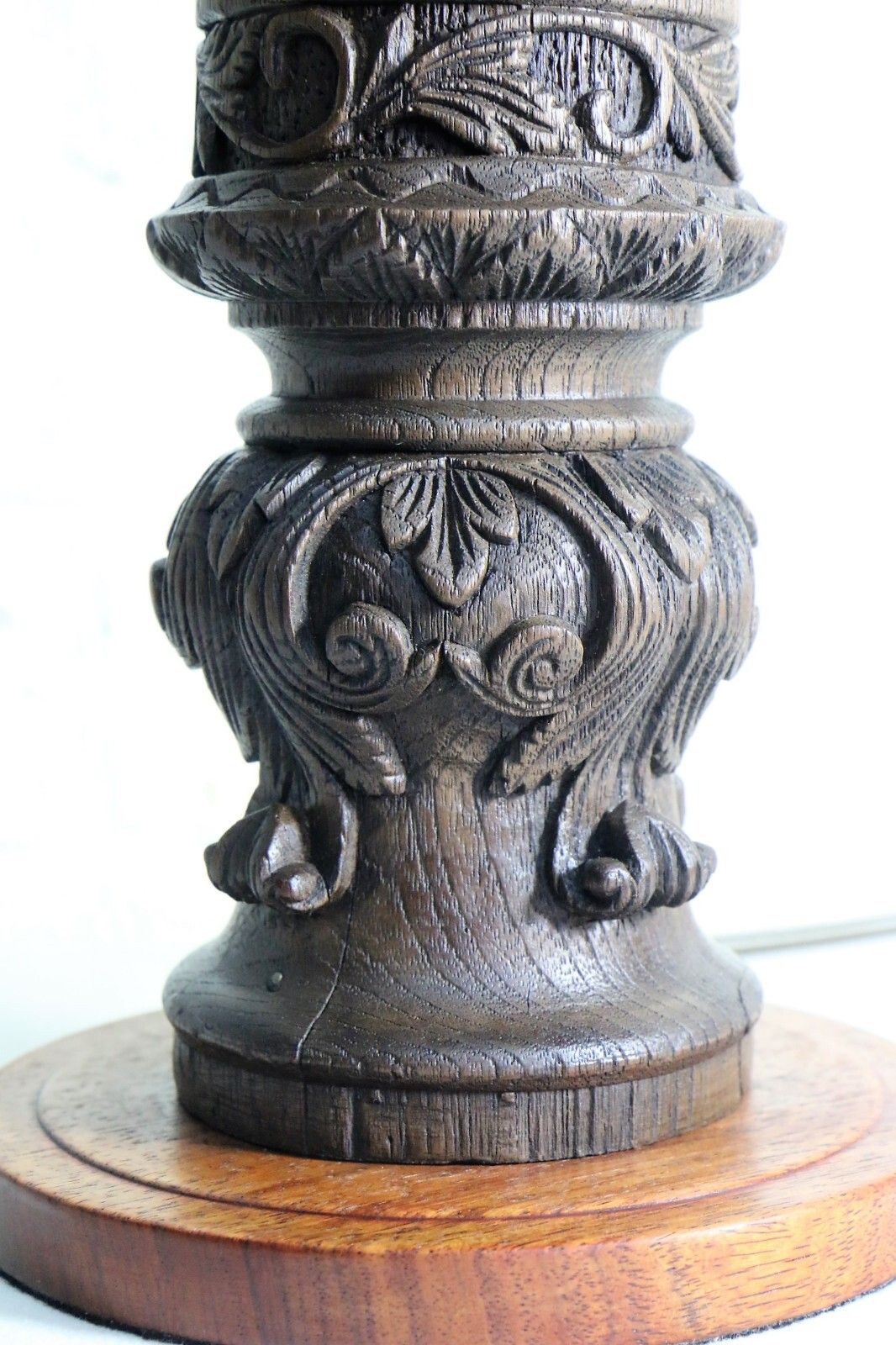 Table Lamp Antique Wooden Oak Table Lamp Late 19th C. Art Nouveau Finely Carved photo 162.0