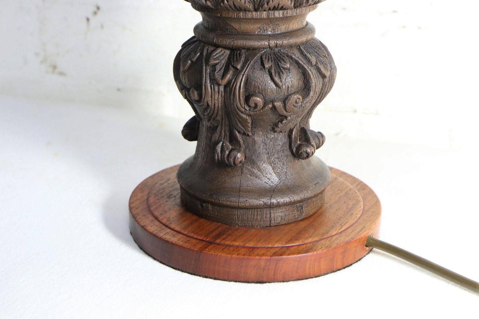 photo buy Table Lamp Antique Wooden Oak Table Lamp Late 19th C. Art Nouveau Finely Carved