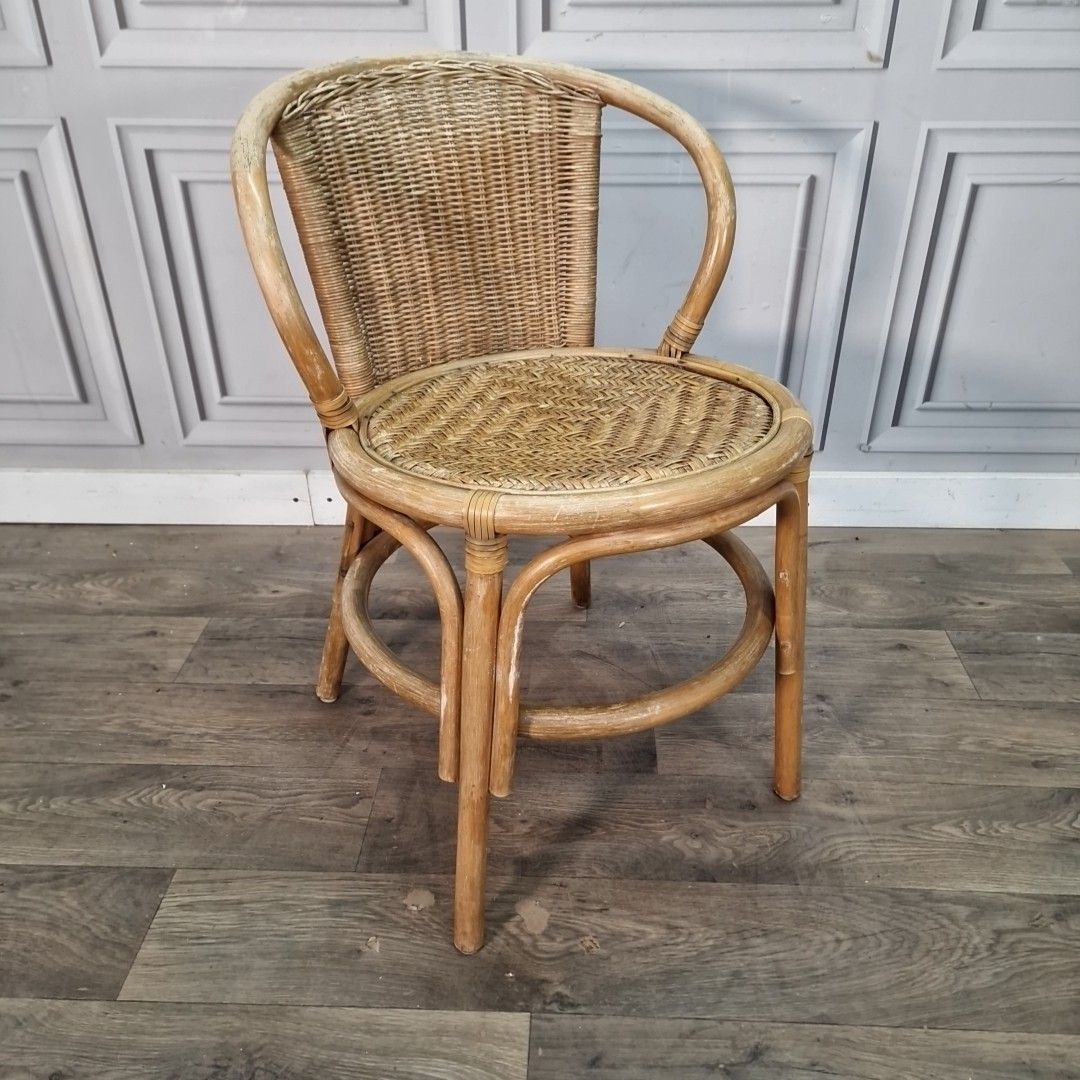 Vintage Rattan Wicker Chair Small Childs Bamboo Tub Style Seat Display Retro