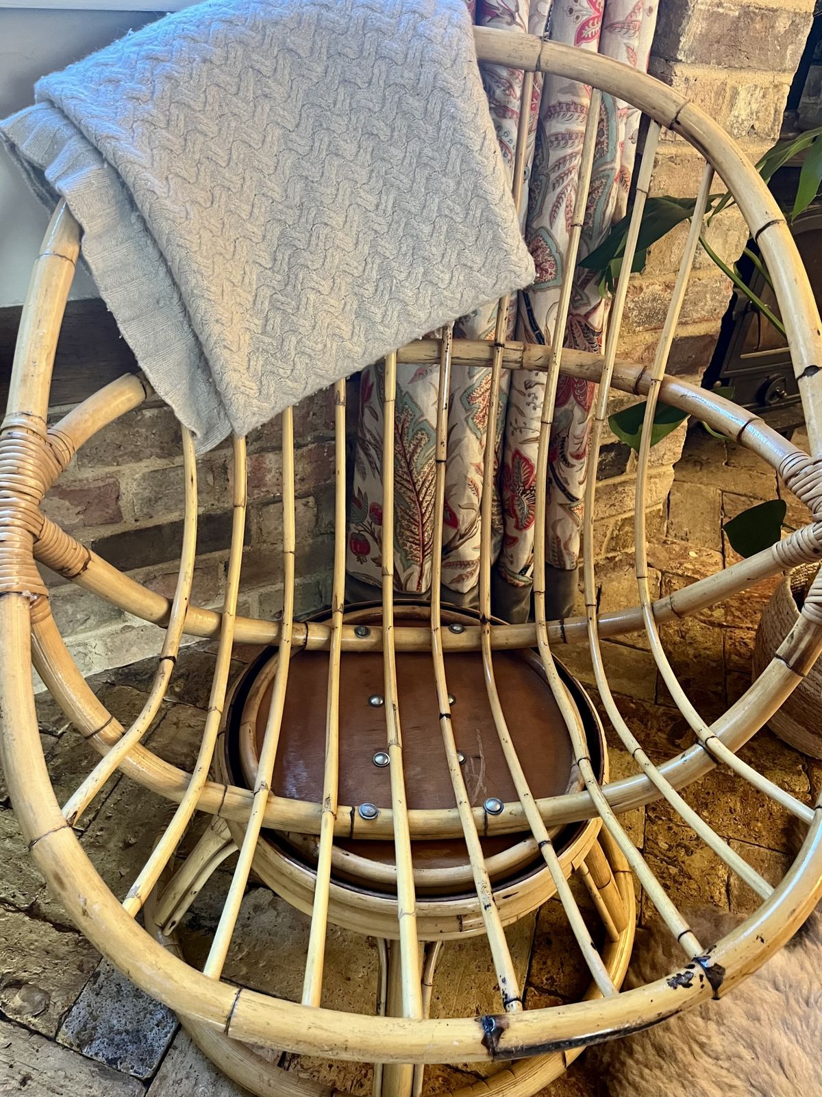 Mid Century Bamboo Swivel Egg Chair photo for sale