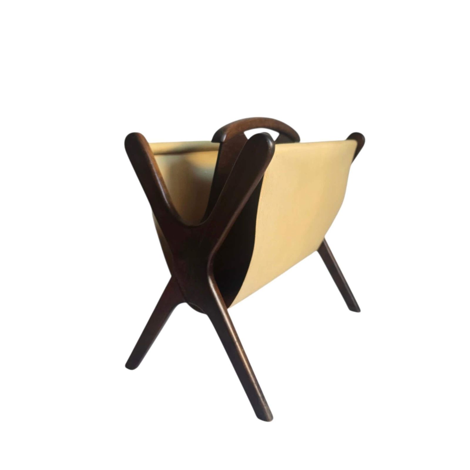 Vintage Mid Century Modern Houten Tijdschriftenrek Met Kunstleer photo for sale