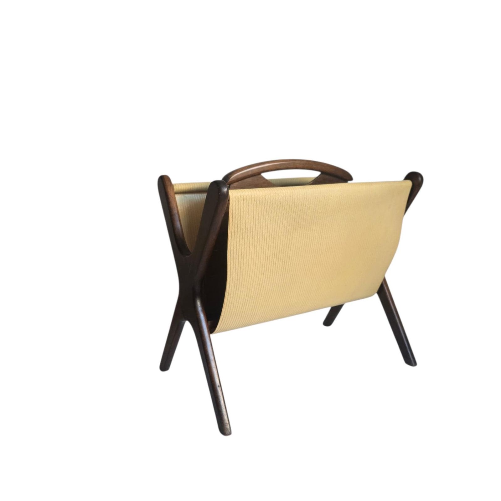 Vintage Mid Century Modern Houten Tijdschriftenrek Met Kunstleer photo Woonaccessoires