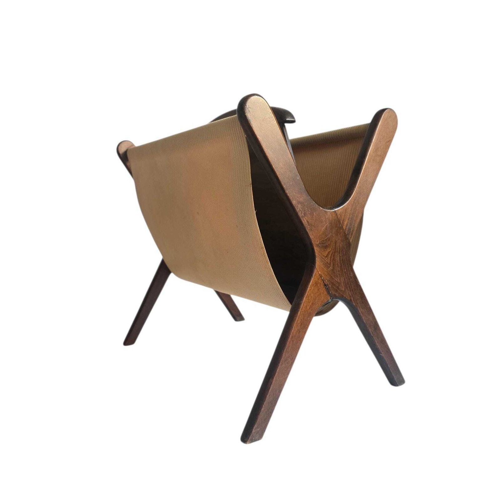 Vintage Mid Century Modern Wooden Magazine Rack With Leatherette photo buy