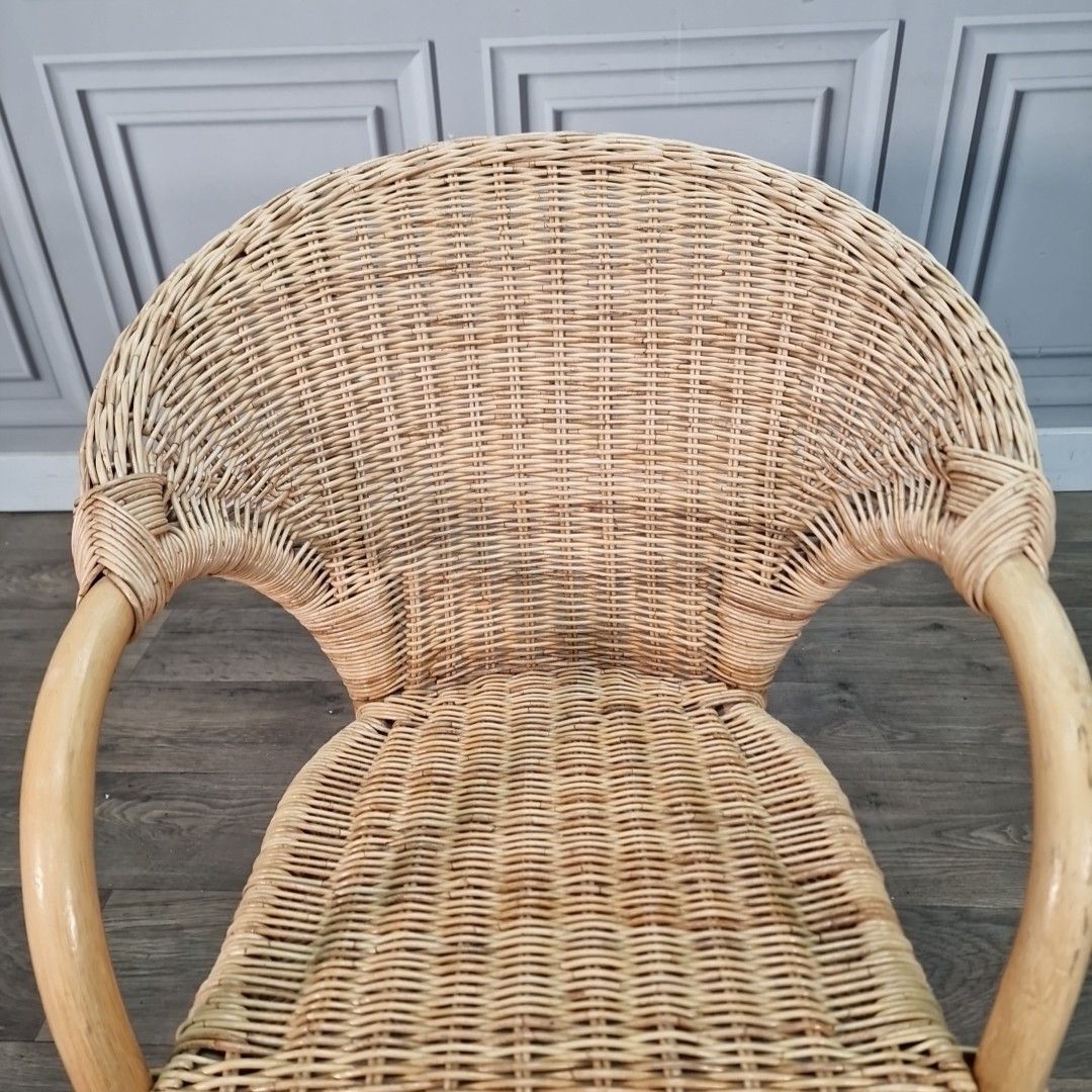 Vintage Rattan Wicker Armchair Small Childs Tub Lounge Seat Boho Retro Mcm photo vintage