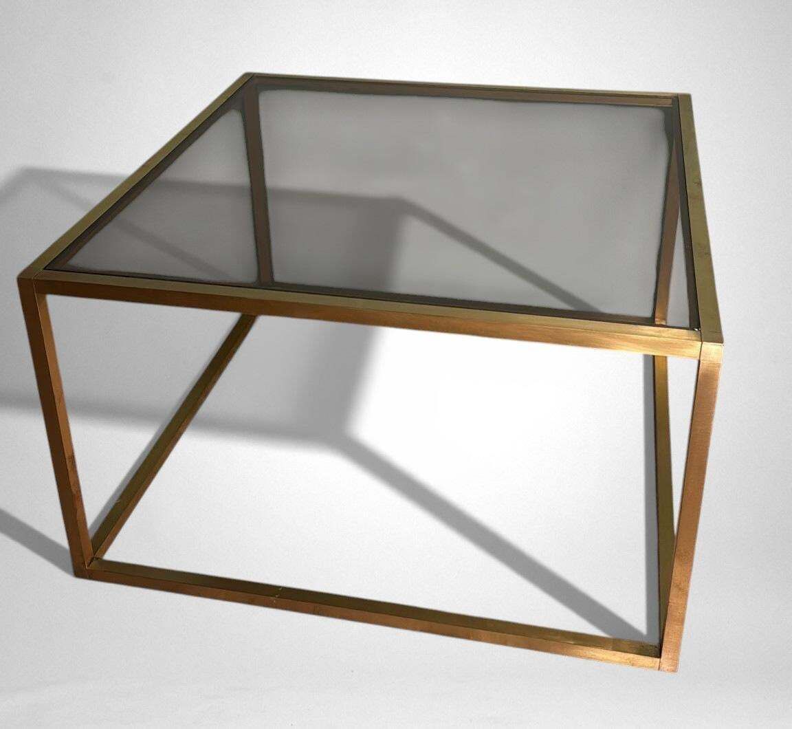 Willy Rizzo Style Italian Brass And Smoked Glass Coffee Table photo 1606.0