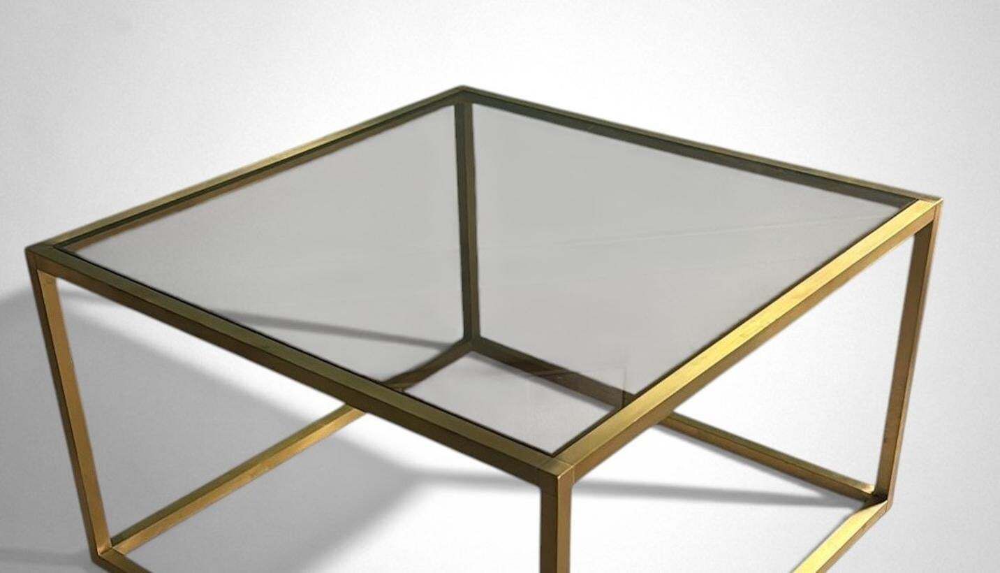 photo furniture Willy Rizzo Style Italian Brass And Smoked Glass Coffee Table