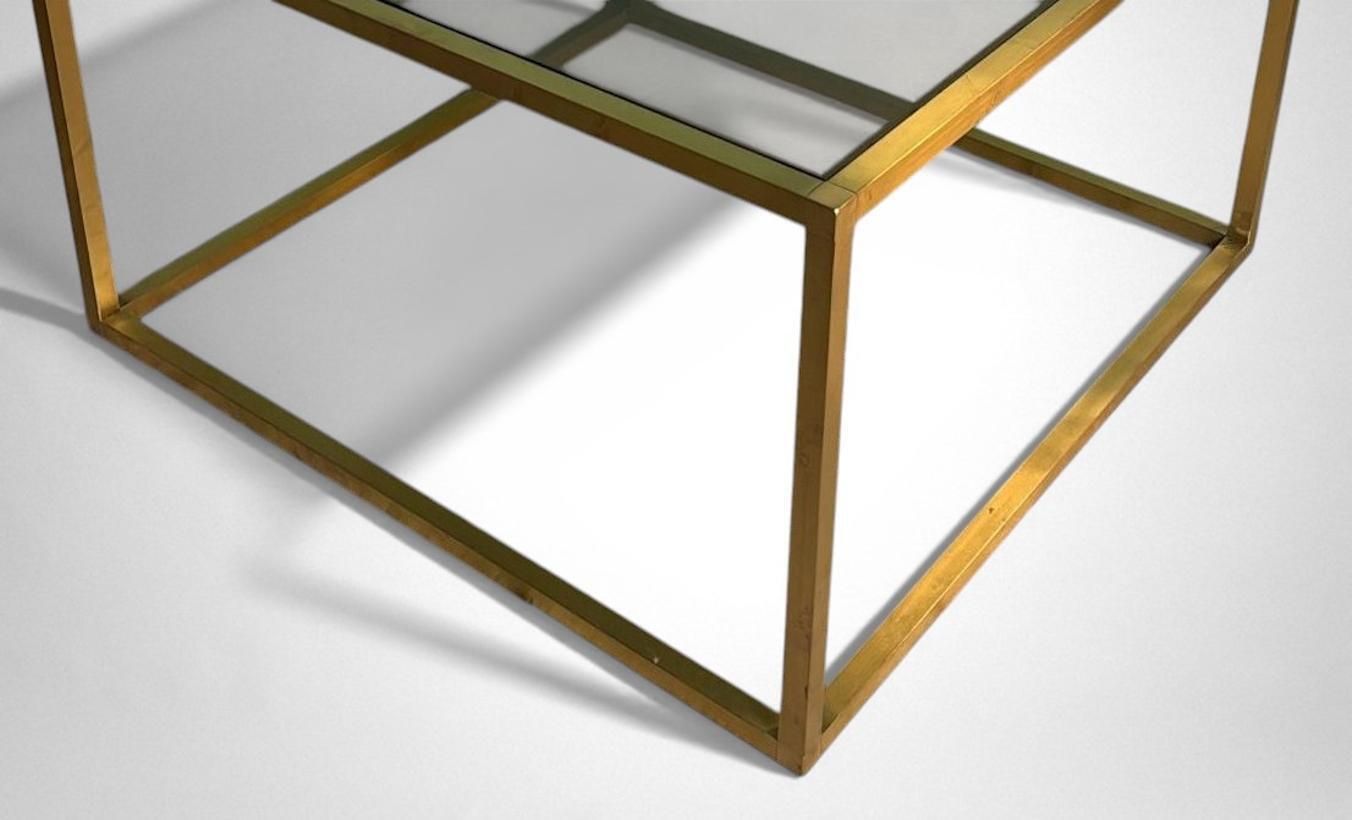 1606.0 Willy Rizzo Style Italian Brass And Smoked Glass Coffee Table photo