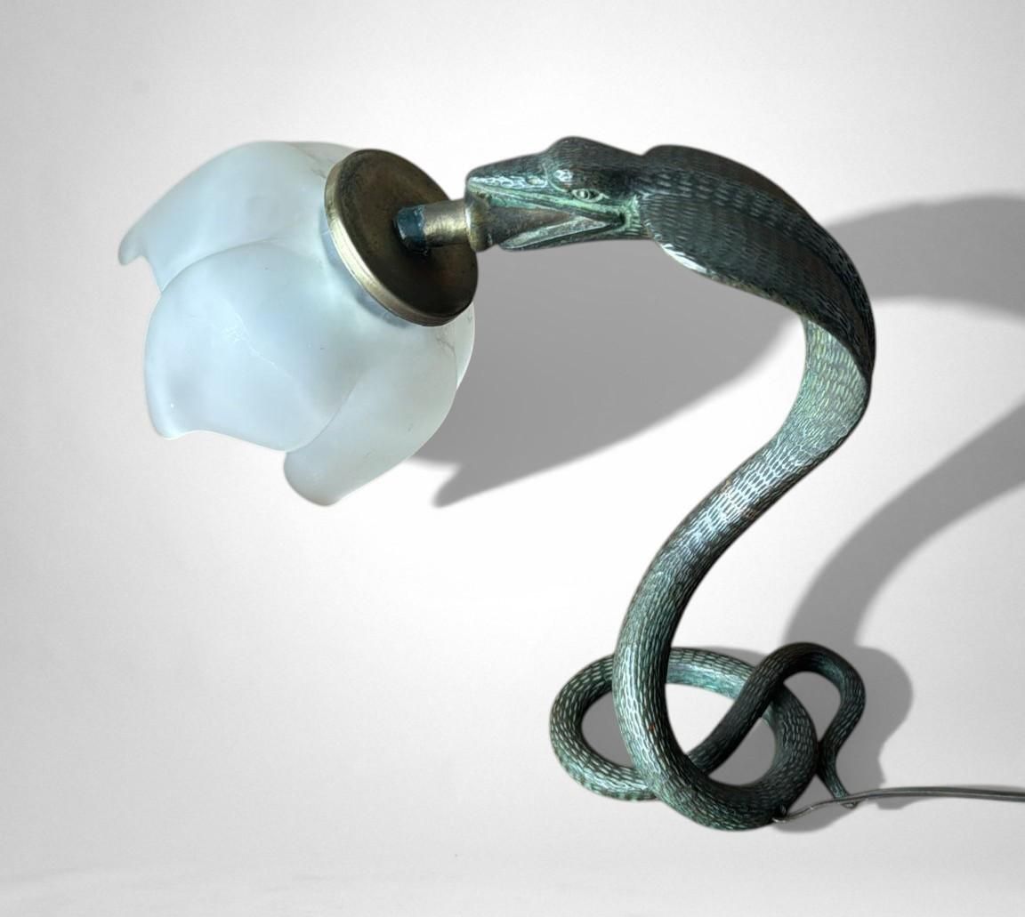 photo for sale Italian Art Deco Table Lamp In Metal And Frosted Glass