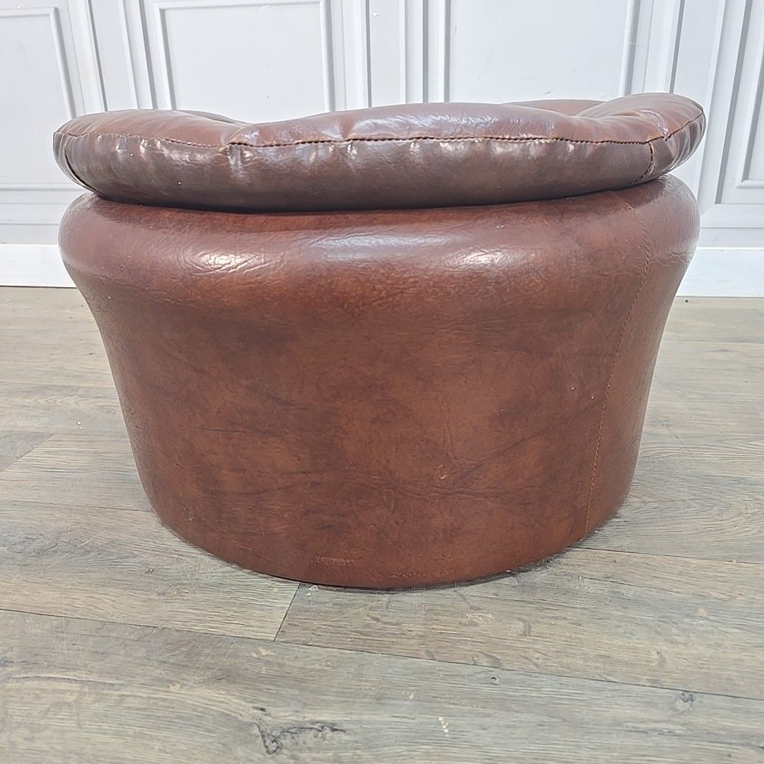 Vintage Sherborne Footstool Pouffe Buttoned Ottoman Leather Effect Vinyl Retro photo Furniture