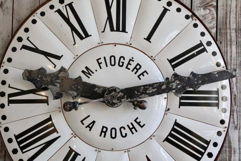 Large French Turn Of The Century White Enamelled Clock Face From La Roche photo vinterior