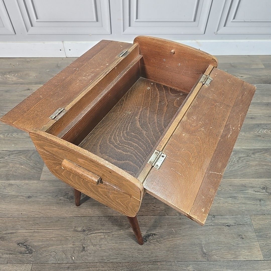 Vintage Sewing Box Wooden Atomic Craft Storage Tapered Legs Mid Century Retro photo 55.0