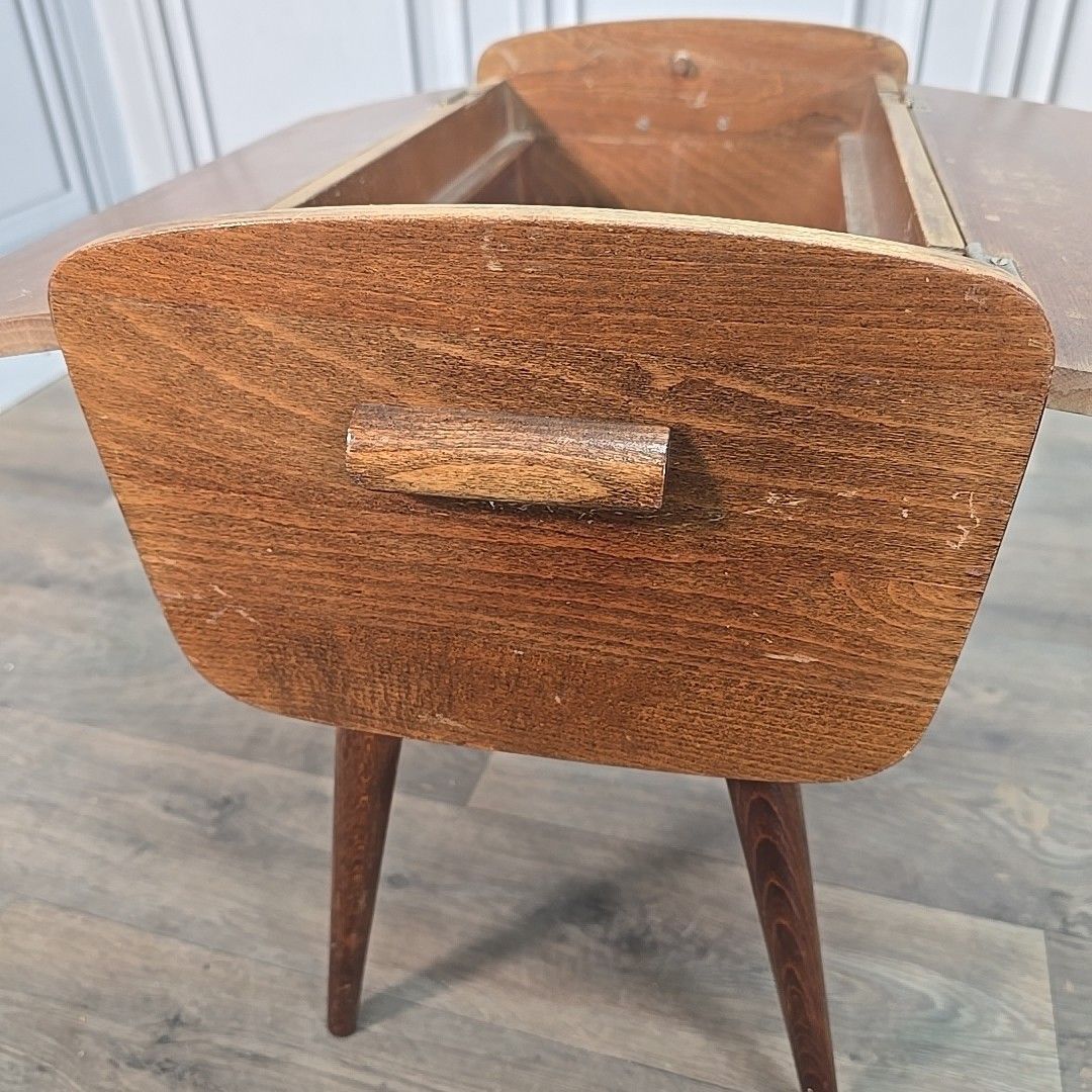 Vintage Sewing Box Wooden Atomic Craft Storage Tapered Legs Mid Century Retro photo vintage
