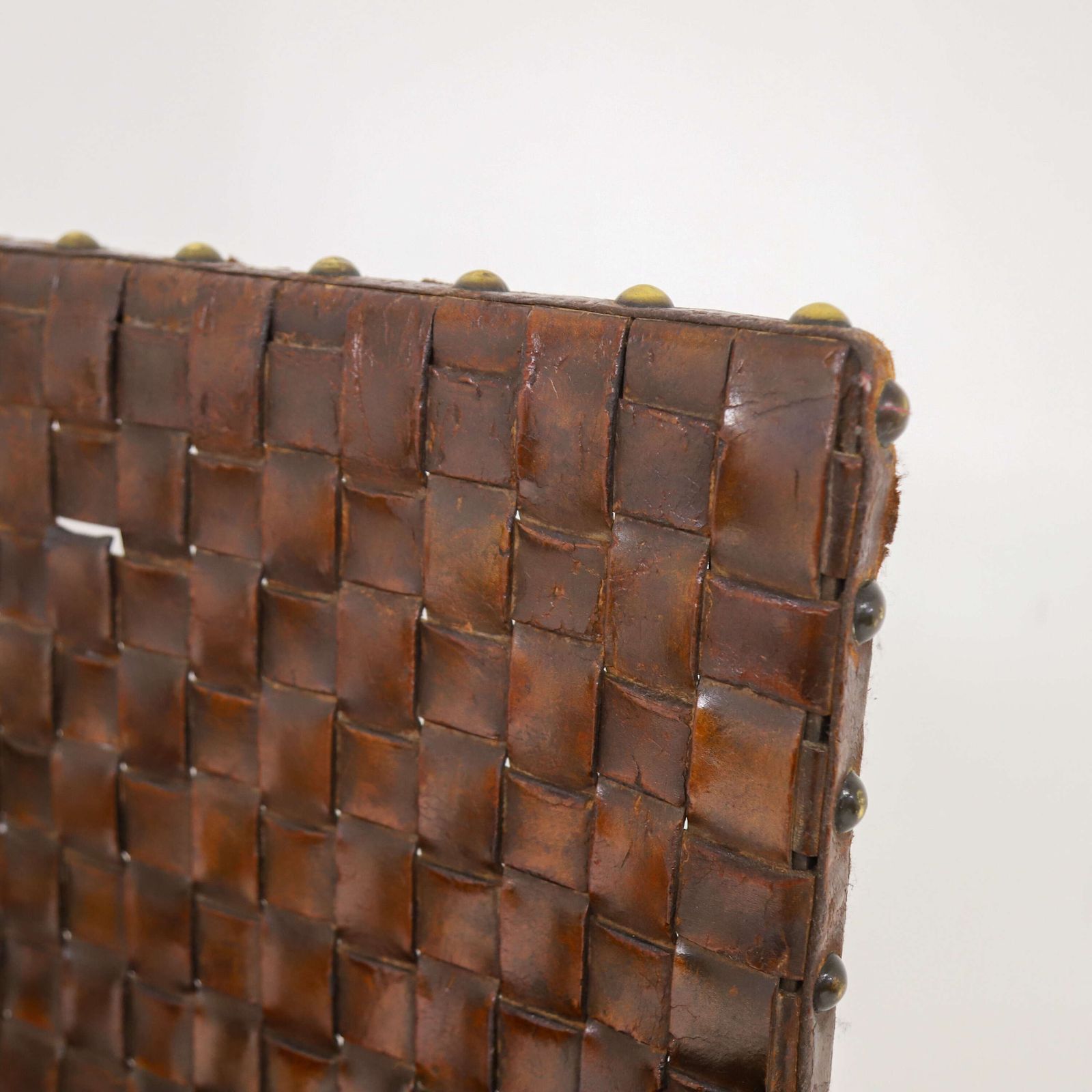 Very Decorative Pair Of 19th Century Carolean Style Oak And Woven Leather Armchairs photo 3675.0