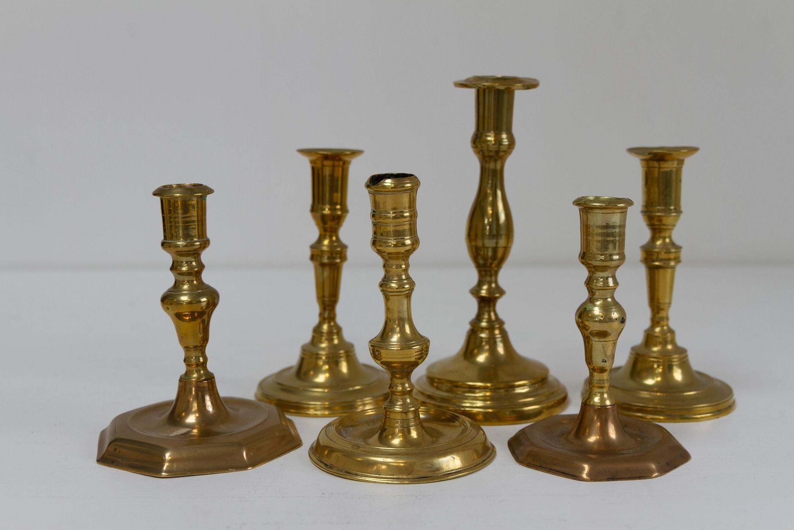 Antique Danish Baroque Brass Candlesticks. Set Of 6. photo furniture