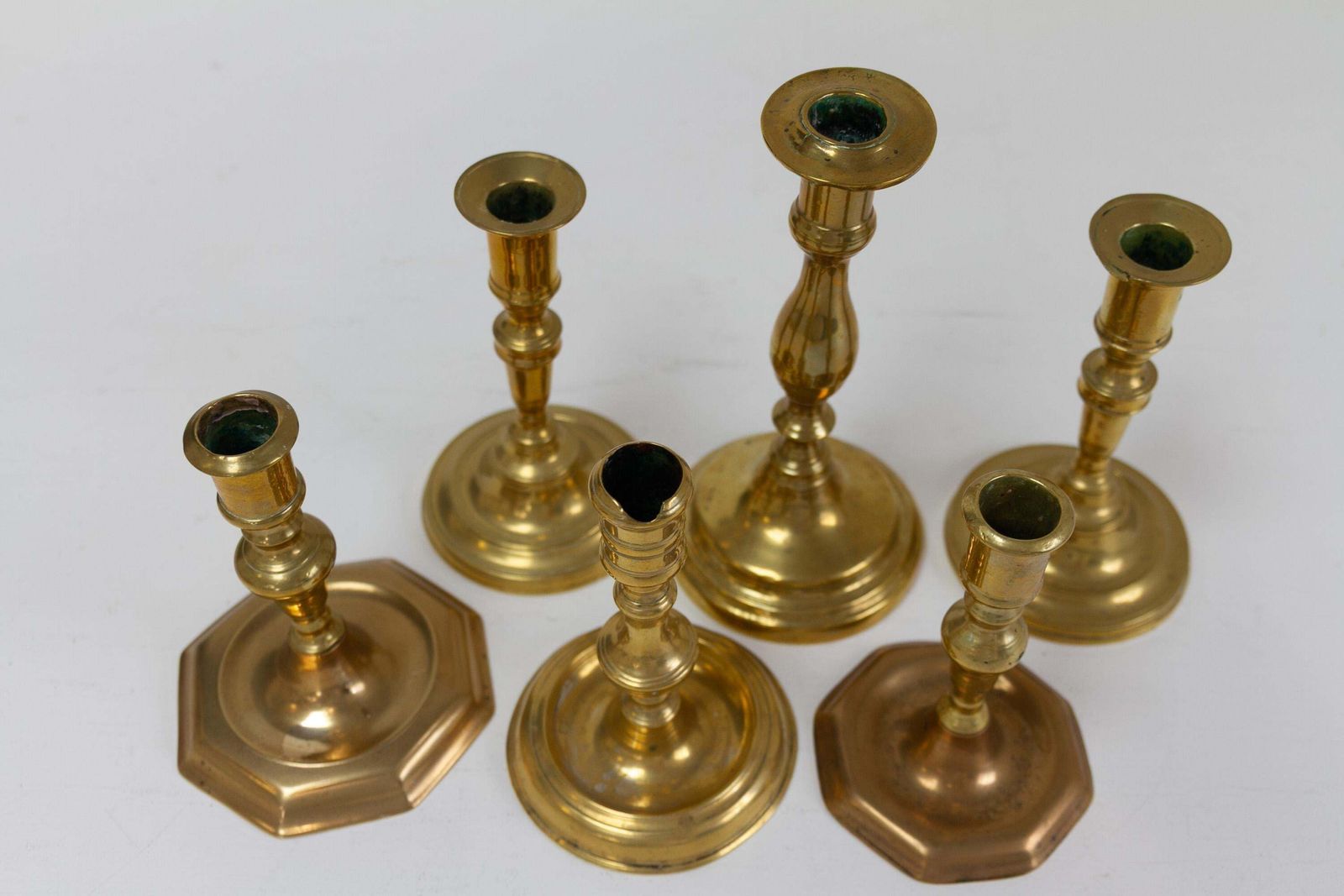 Antique Danish Baroque Brass Candlesticks. Set Of 6. photo Home Decor