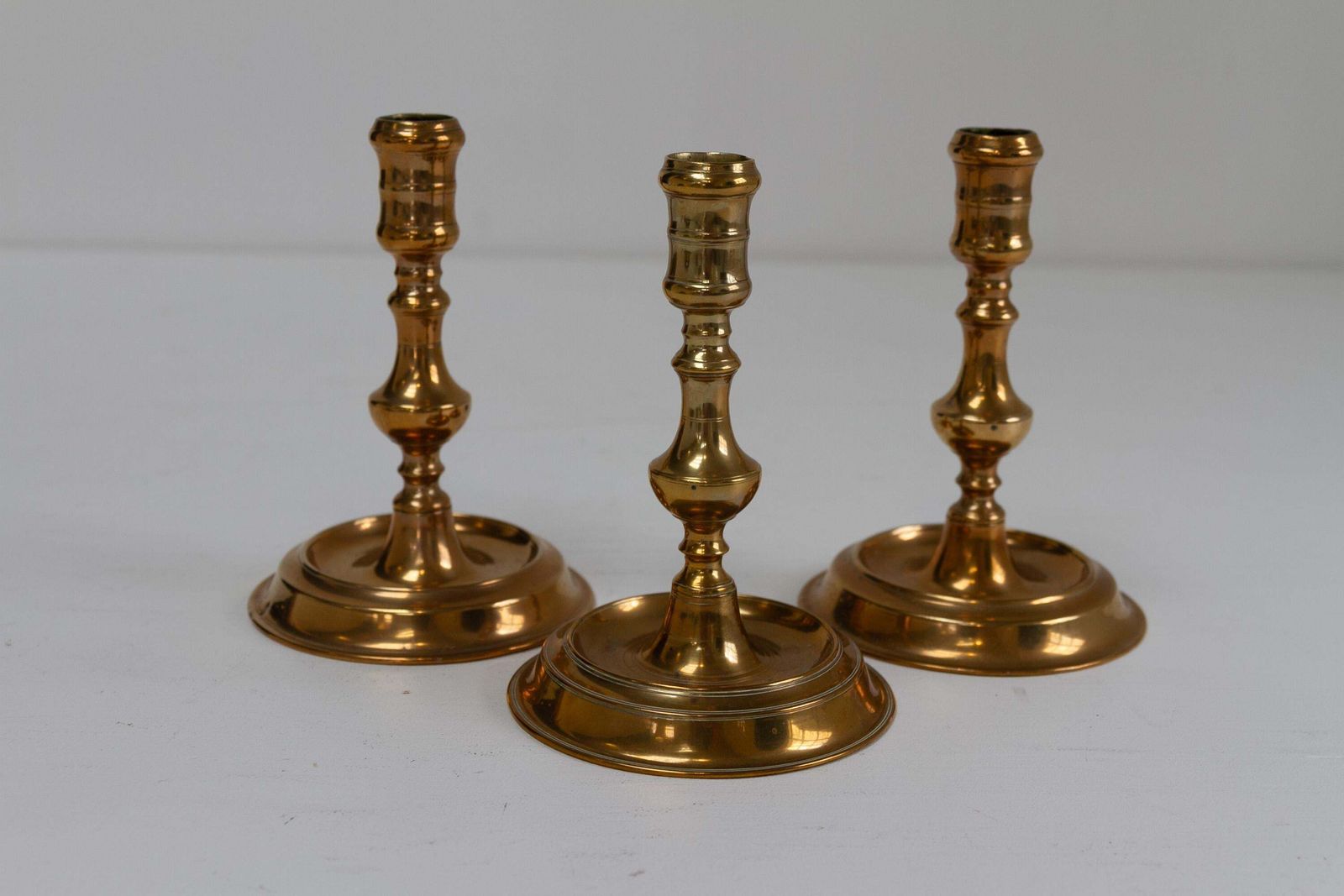 Antique Danish "Næstved" Brass Candlesticks Circa 1780. Set Of 3. photo furniture