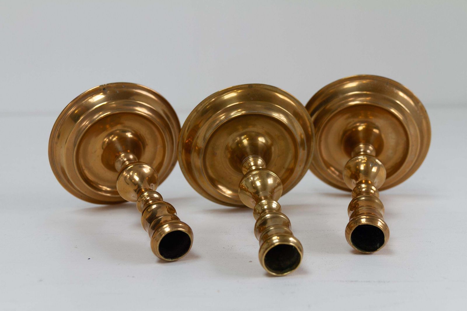 Antique Danish "Næstved" Brass Candlesticks Circa 1780. Set Of 3. photo vinterior