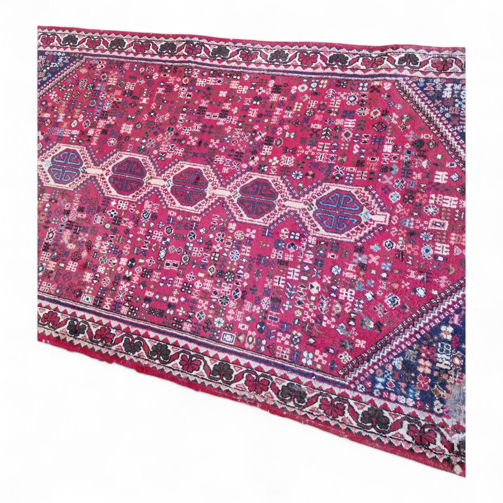 Traditional Dark Red Tribal Rug Red Geometric Pattern Bordered Wool Carpet 198cm photo for sale