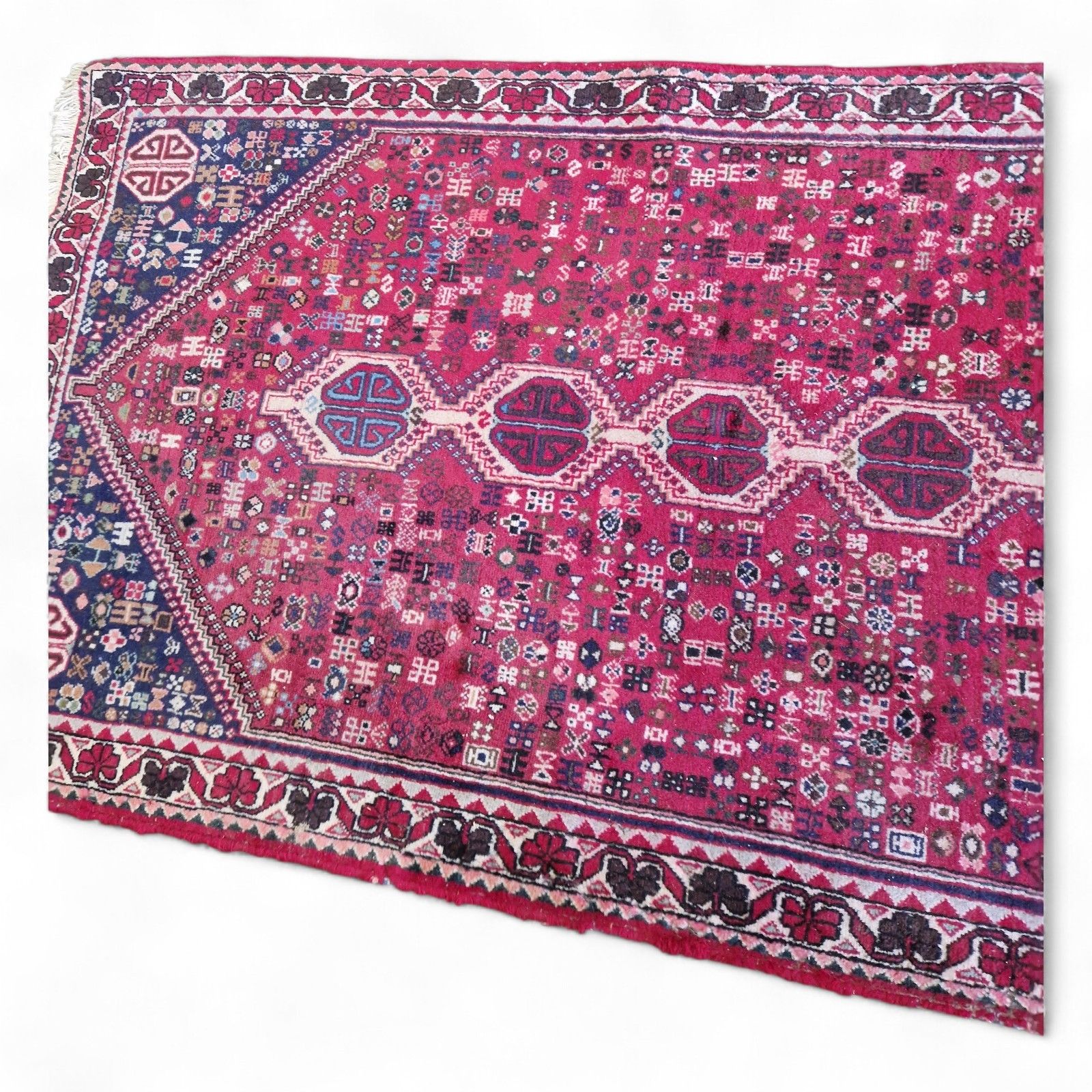 Traditional Dark Red Tribal Rug Red Geometric Pattern Bordered Wool Carpet 198cm photo Textiles