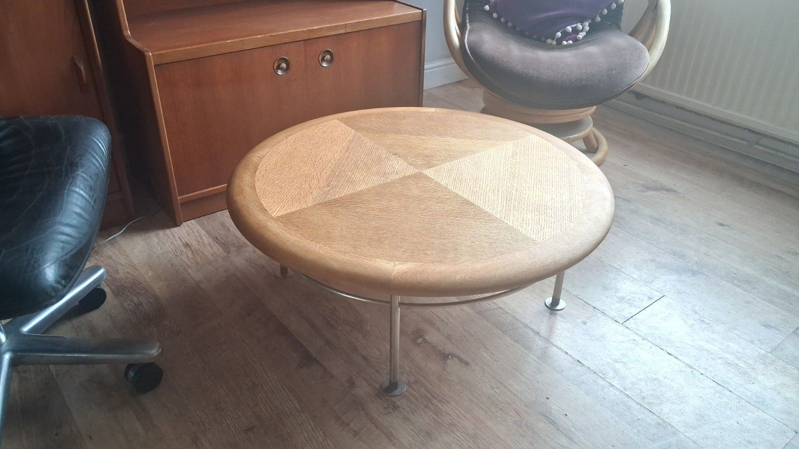 Modernist /Bauhaus Mid Century  Oak And Industrial Metal Drinks/Coffee Table photo furniture