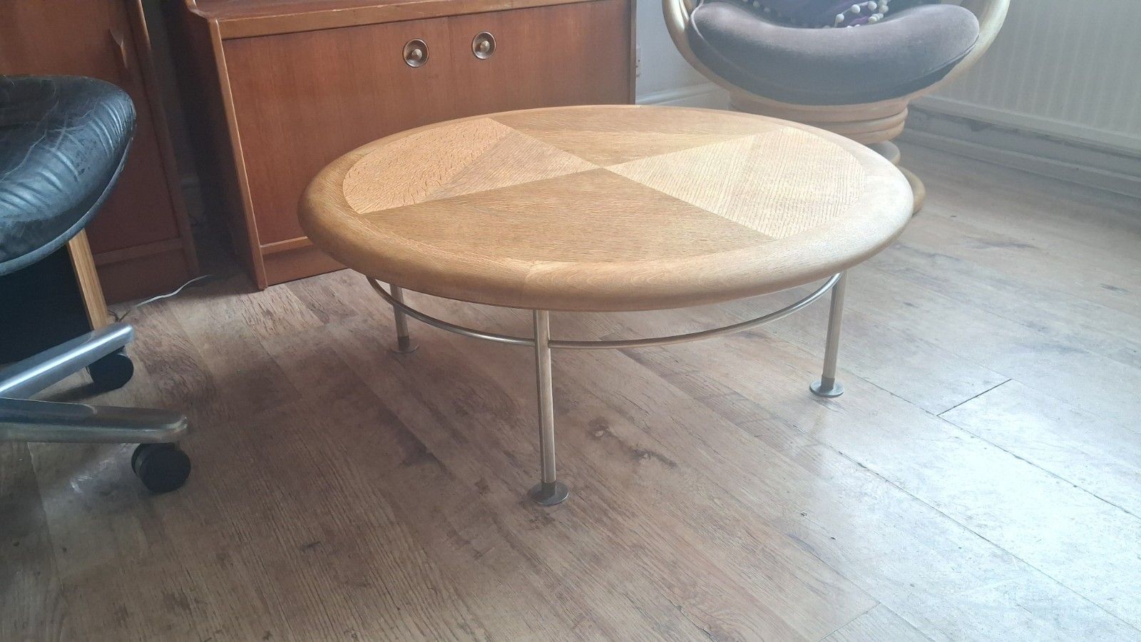 photo buy Modernist /Bauhaus Mid Century  Oak And Industrial Metal Drinks/Coffee Table