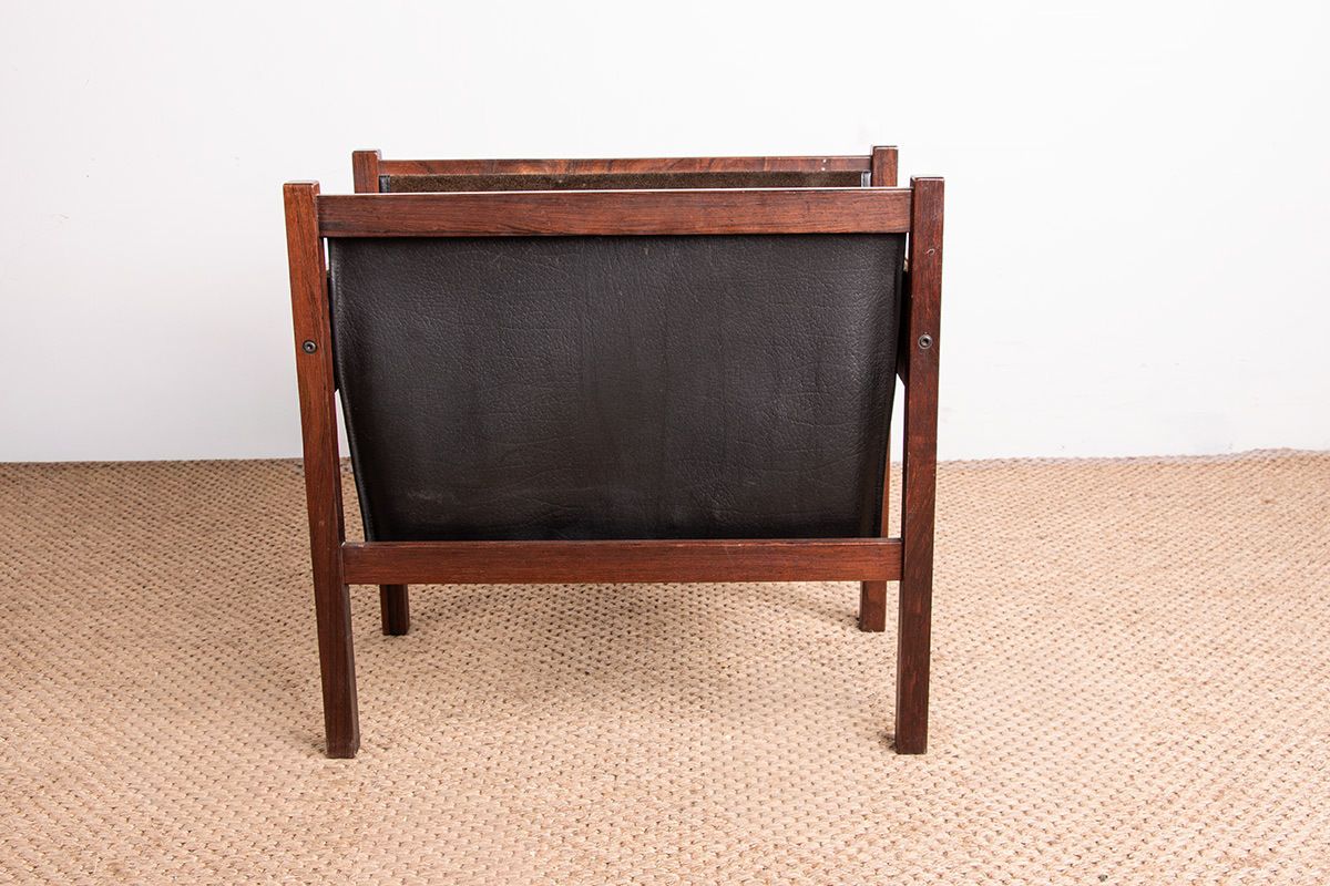 Porte-revues danois en palissandre et cuir, 1960. photo furniture