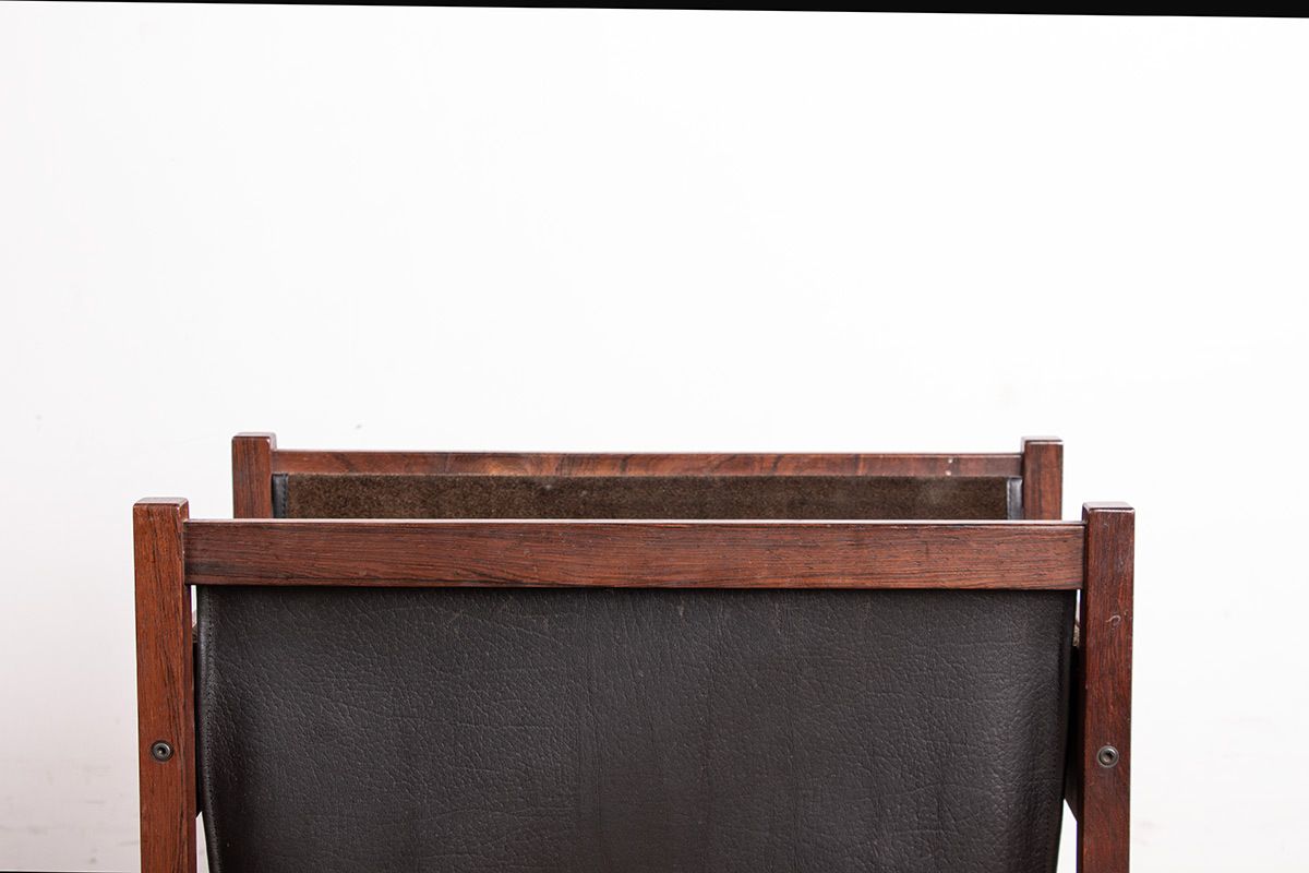 Danish Magazine Rack In Rosewood And Leather, 1960. photo for sale