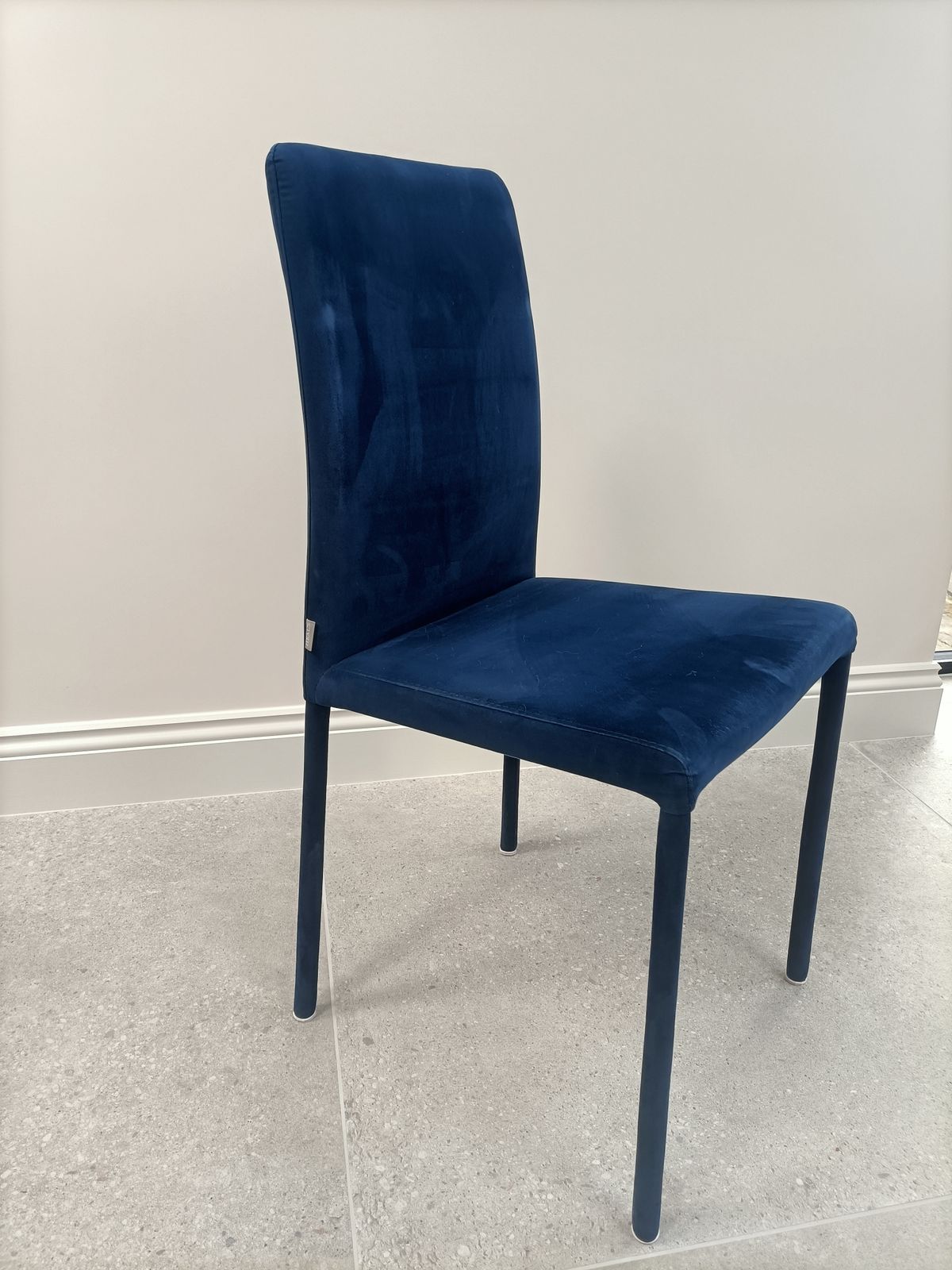 Set Of 6 X Heal's Bronte Blue Velvet Dining Chairs photo for sale