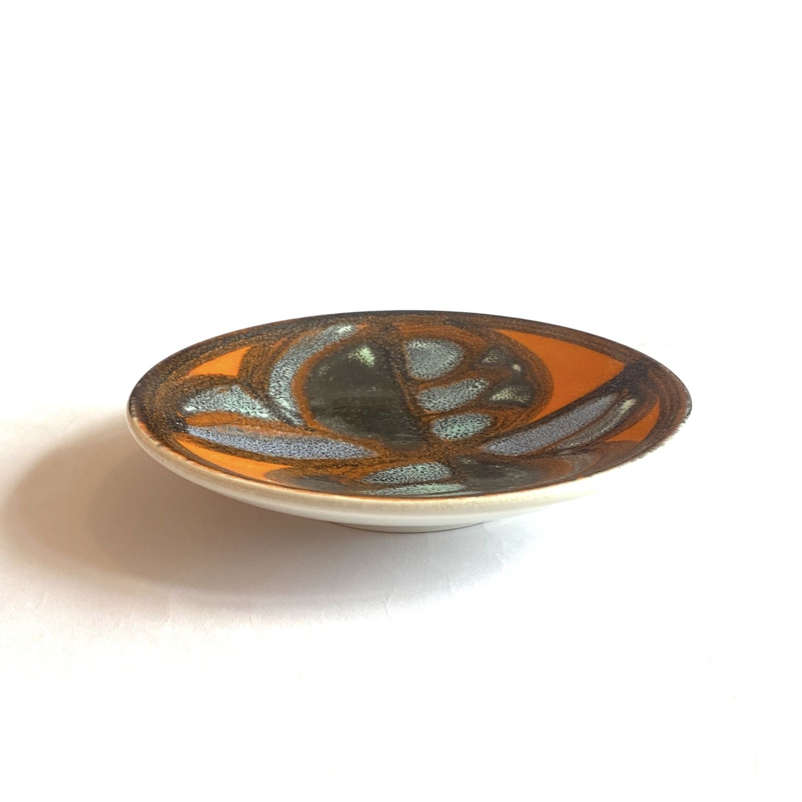 Poole Pottery Delphis Pin Dish, Shape 49 In Orange & Blue, Mid Century Modern English Ceramics photo for sale