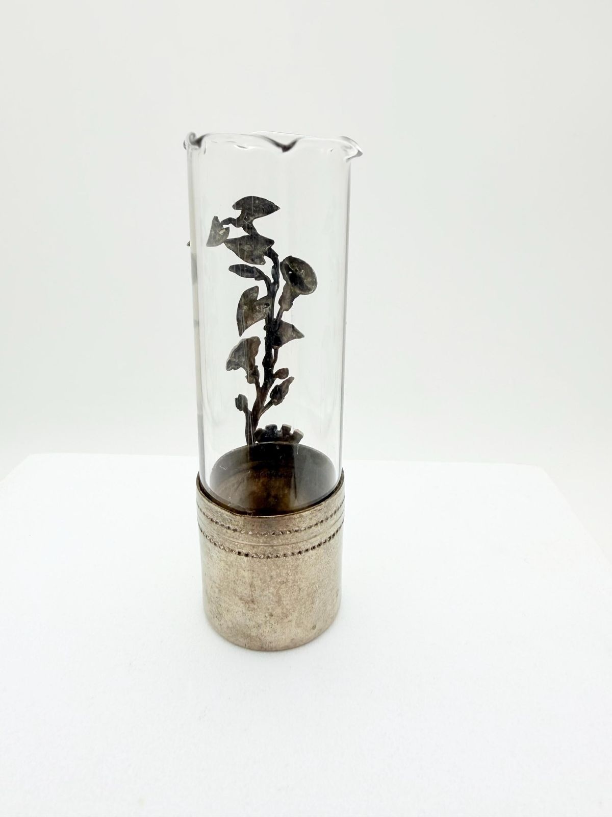 Art Nouveau Pewter Floral Bud Vase, Glass Overlay, Abeville Crest (9cm) photo 73.0