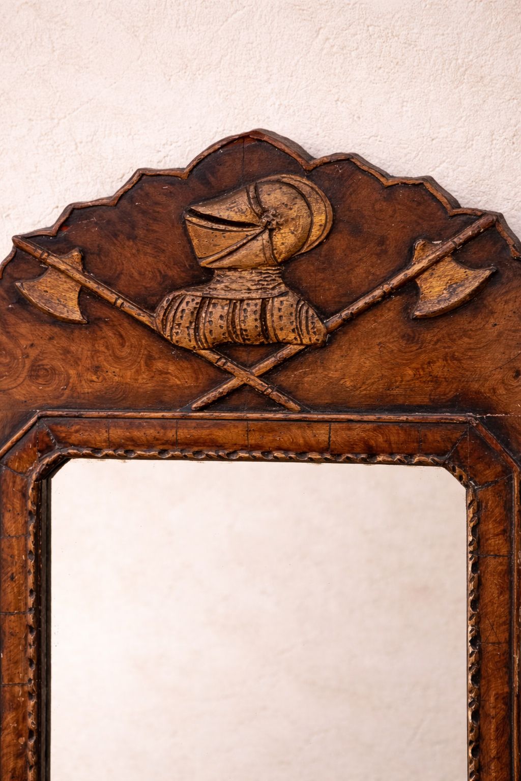 Antique Carved Walnut Mirror With Armorial Crest – C.1880–1900 photo furniture