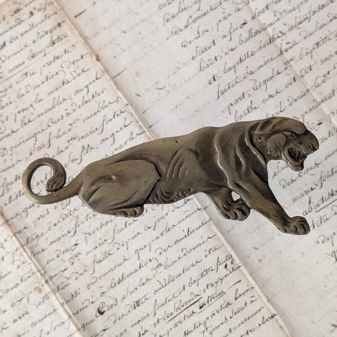Art Deco Bronze Panther Mount Salvaged Antique French Clock Part 1930s Metal Feline Figure Restorer Supply Big Cat
