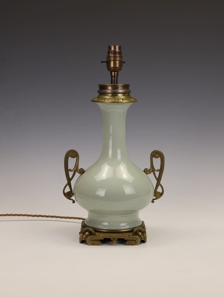 Fine French Celadon Table Lamp With Gilt Bronze Mounts — Stamped Paris