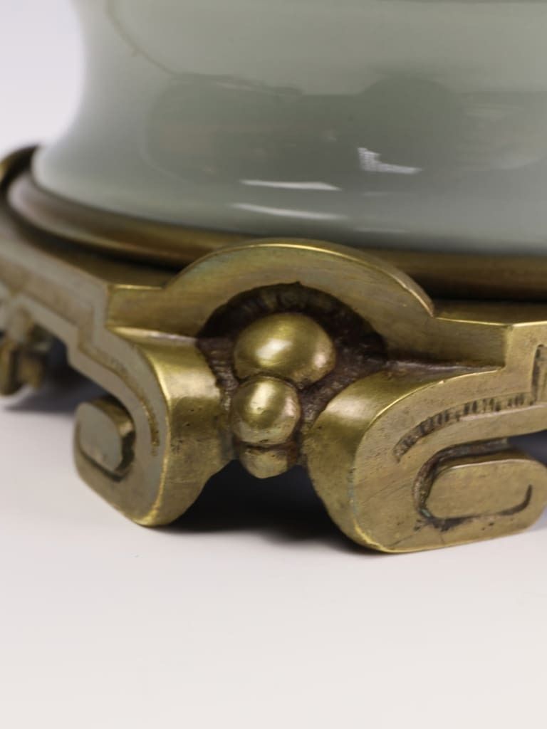 Fine French Celadon Table Lamp With Gilt Bronze Mounts — Stamped Paris photo furniture