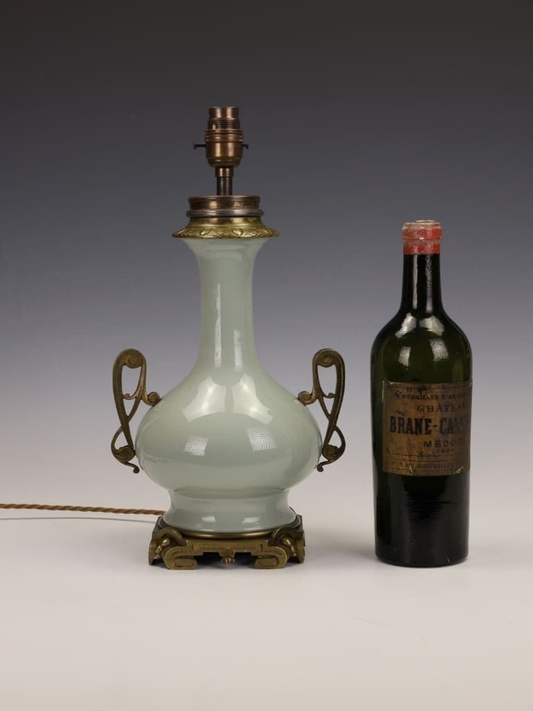 Fine French Celadon Table Lamp With Gilt Bronze Mounts — Stamped Paris photo for sale