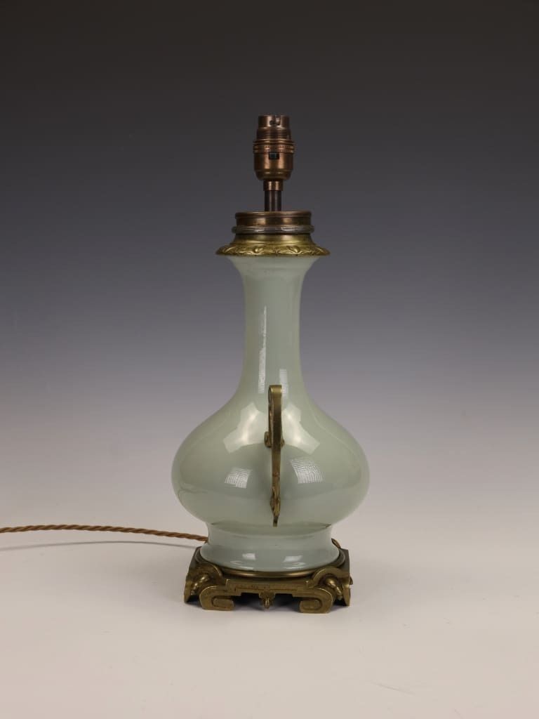 Fine French Celadon Table Lamp With Gilt Bronze Mounts — Stamped Paris photo Lighting
