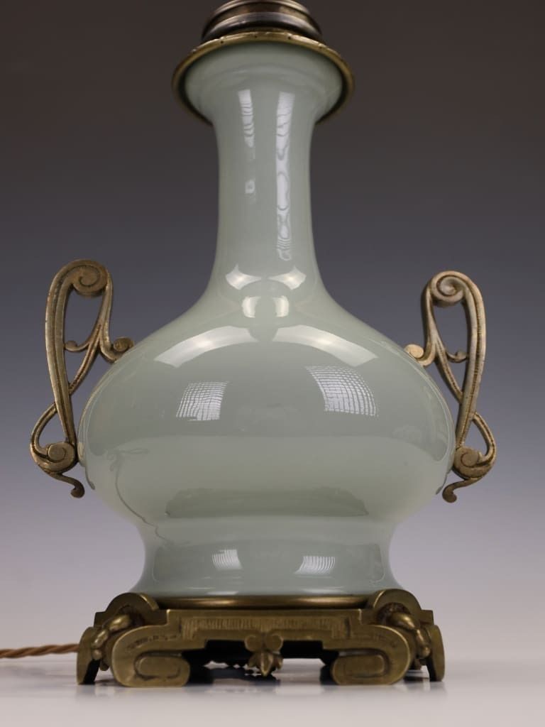 Fine French Celadon Table Lamp With Gilt Bronze Mounts — Stamped Paris photo vinterior