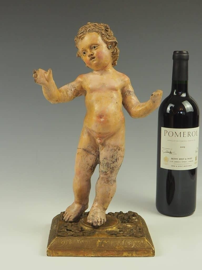 Antique Polychrome Terracotta Jesus Child Putto Figure photo for sale