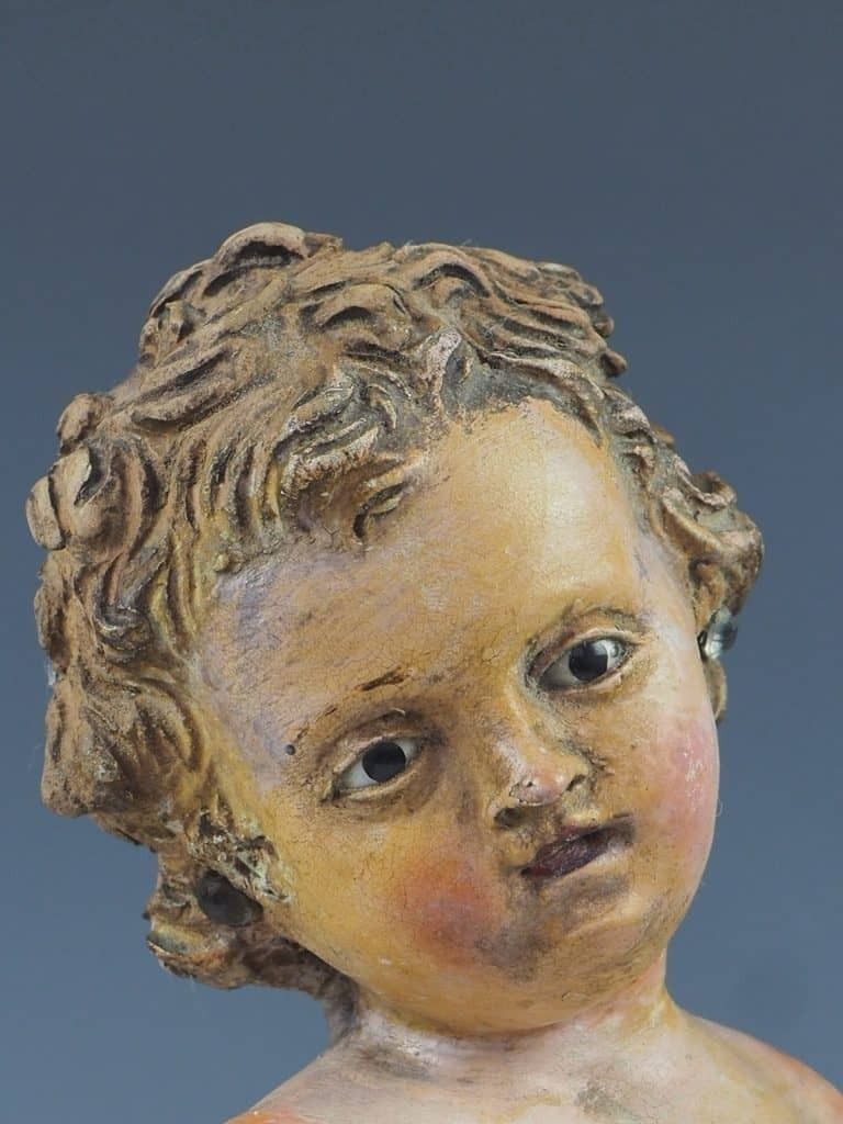 Antique Polychrome Terracotta Jesus Child Putto Figure photo vintage