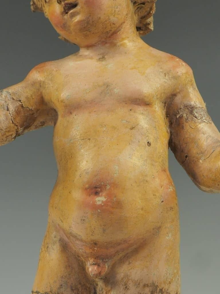photo for sale Antique Polychrome Terracotta Jesus Child Putto Figure