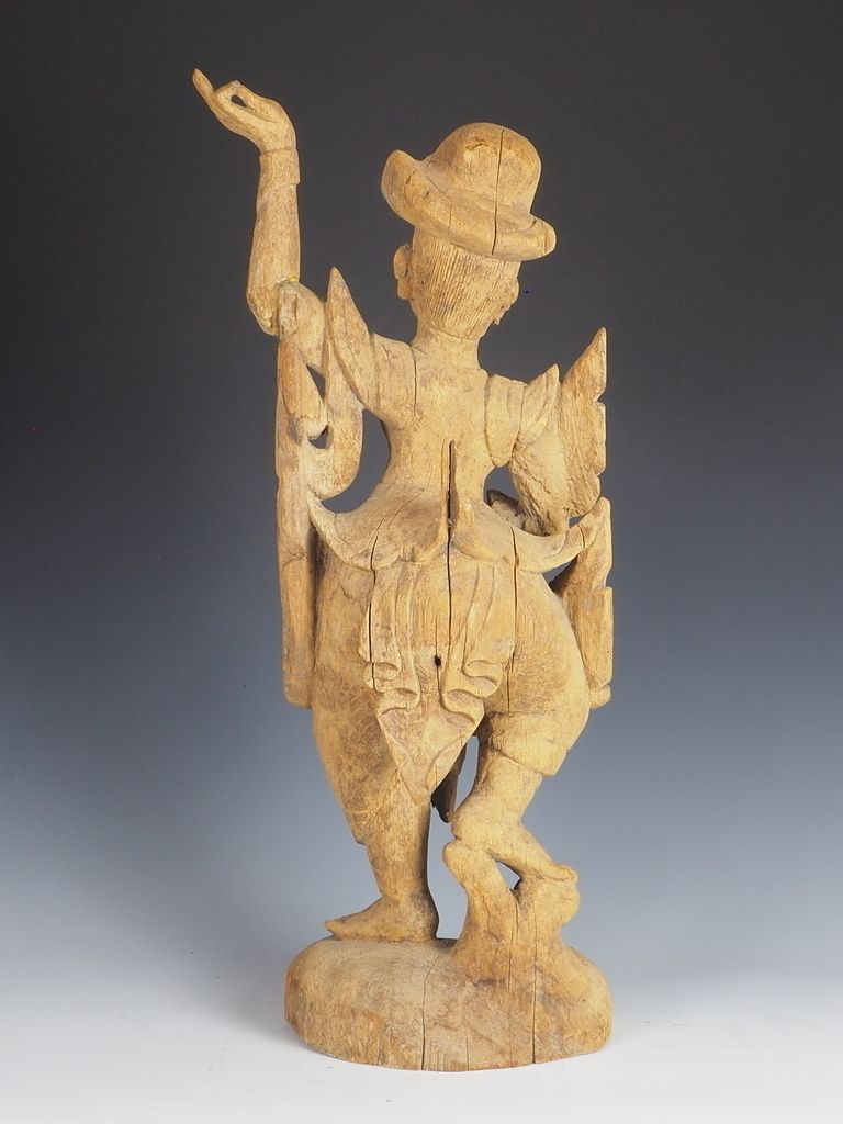Antique Carved Thai Wooden Sculpture Of A Dancing Apsara photo vinterior
