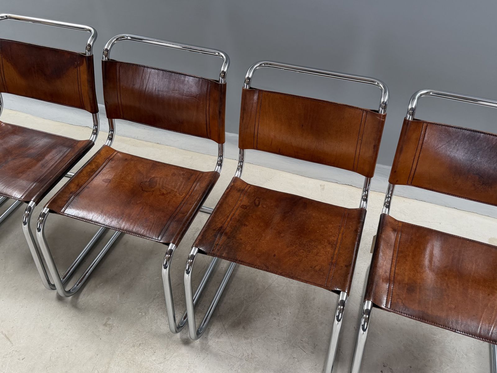6 Dining Chairs Mart Stam Marcel Breuer S33 Set Of Six Fasem Chrome Tan Brown Cognac Leather Cantilever Bauhaus 6 Mid Century Dining Chairs photo vinterior