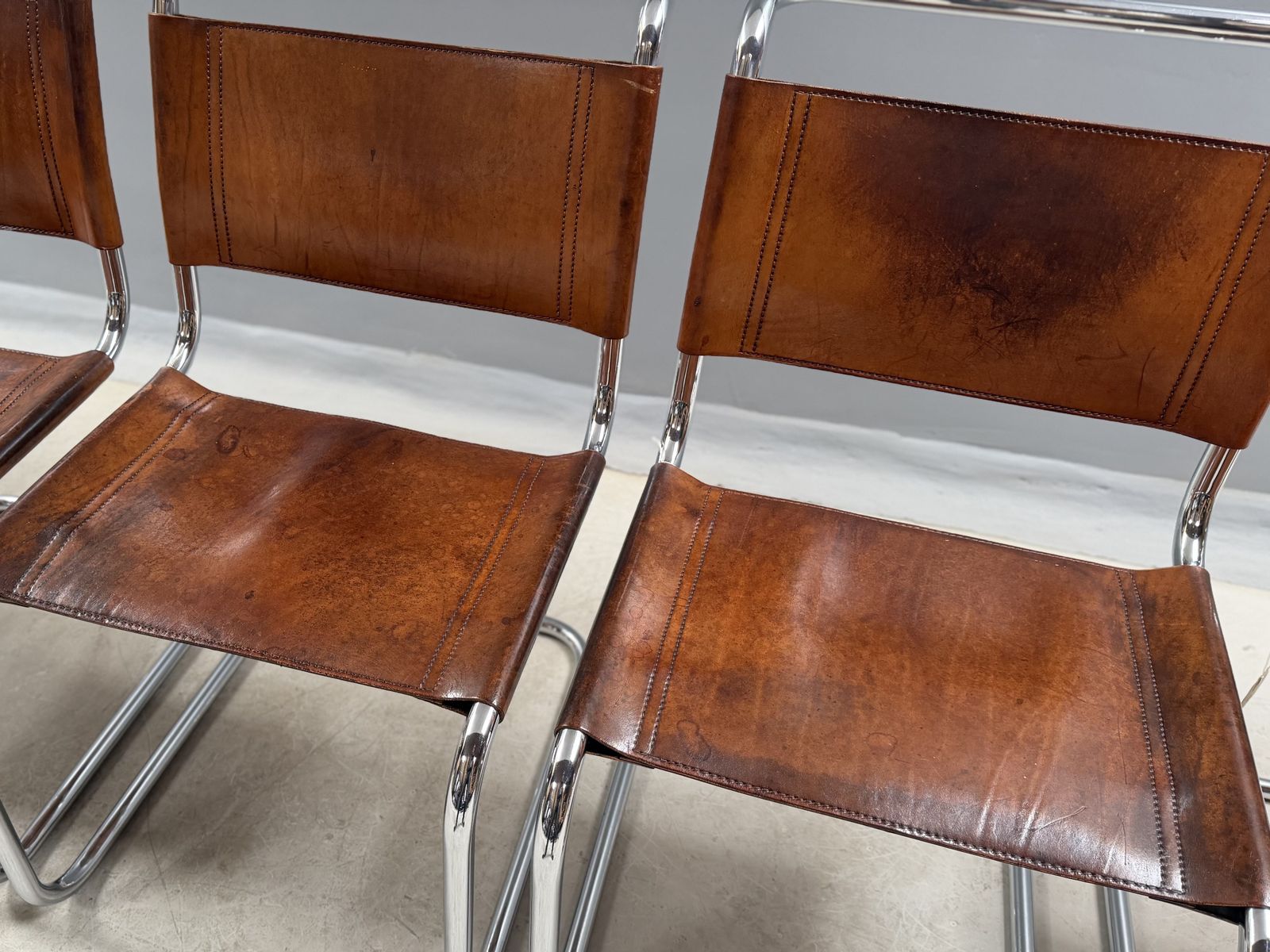 photo for sale 6 Dining Chairs Mart Stam Marcel Breuer S33 Set Of Six Fasem Chrome Tan Brown Cognac Leather Cantilever Bauhaus 6 Mid Century Dining Chairs