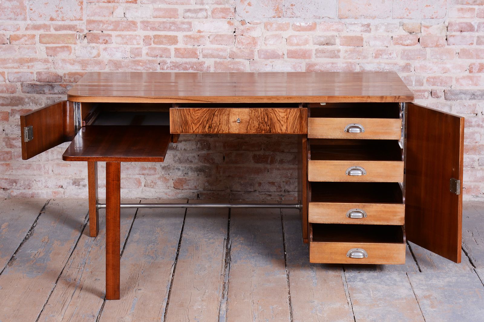 Restored Art Deco Writing Desk, By Up Závody, Walnut, Repolished, Czech, 1930s photo furniture