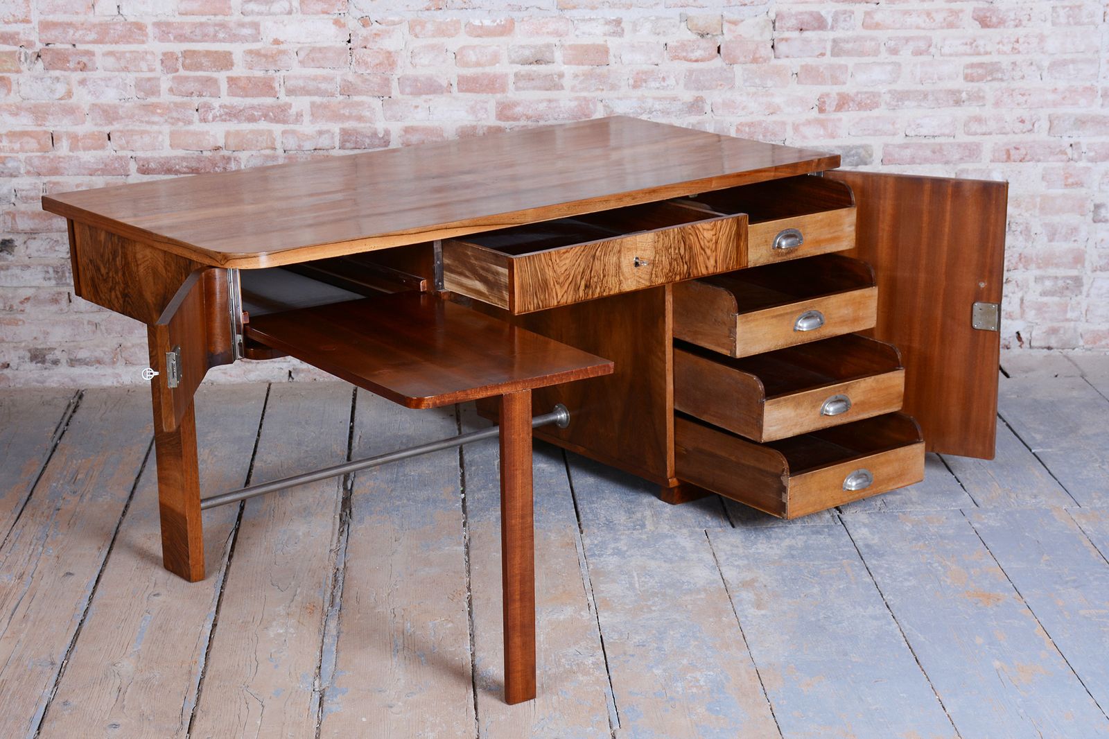 photo furniture Restored Art Deco Writing Desk, By Up Závody, Walnut, Repolished, Czech, 1930s