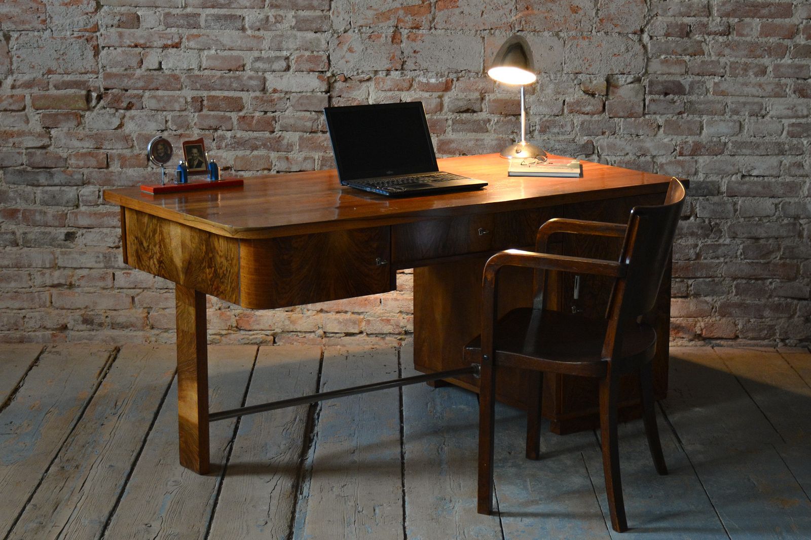 Furniture Restored Art Deco Writing Desk, By Up Závody, Walnut, Repolished, Czech, 1930s photo