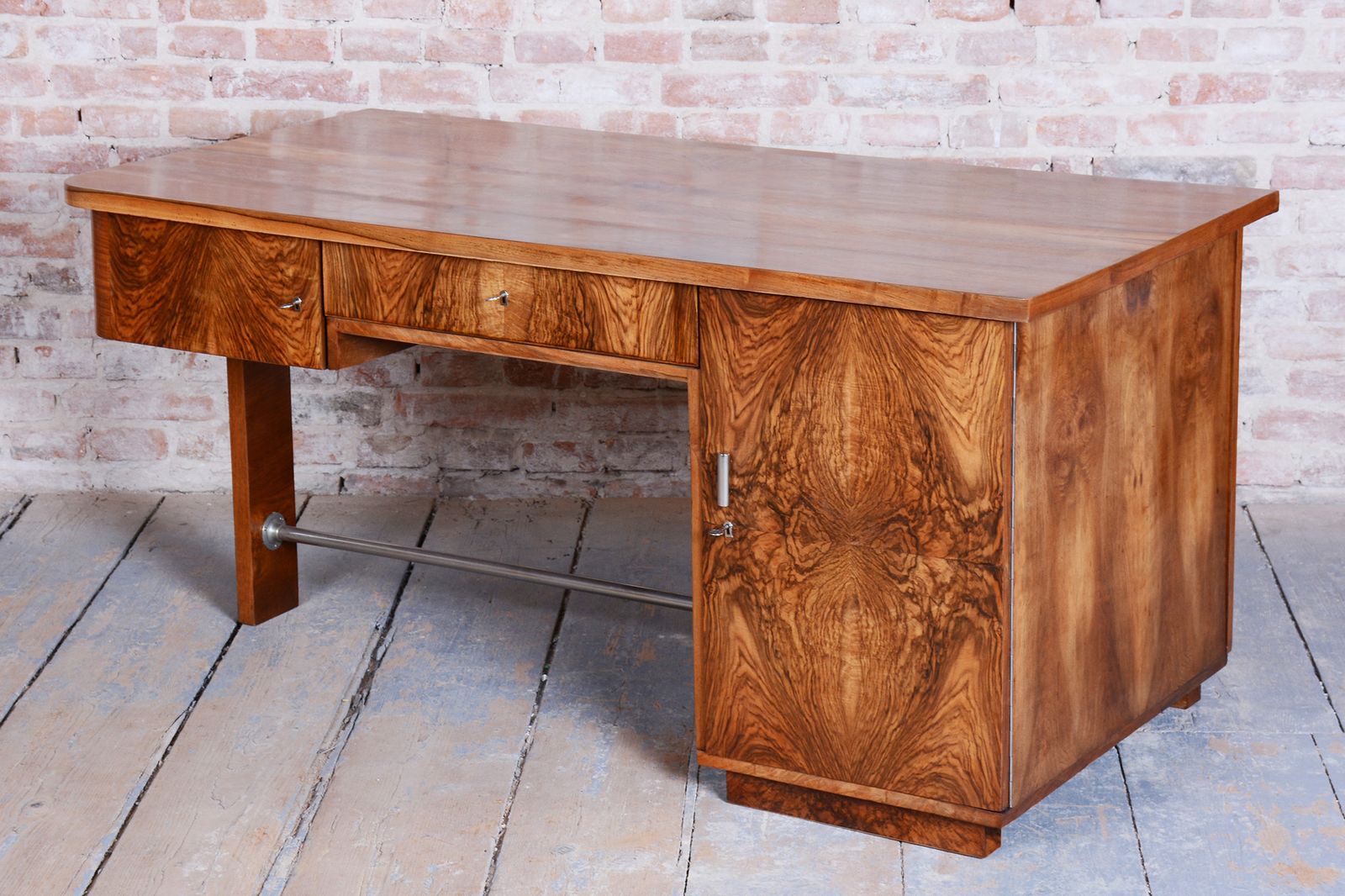 photo vinterior Restored Art Deco Writing Desk, By Up Závody, Walnut, Repolished, Czech, 1930s