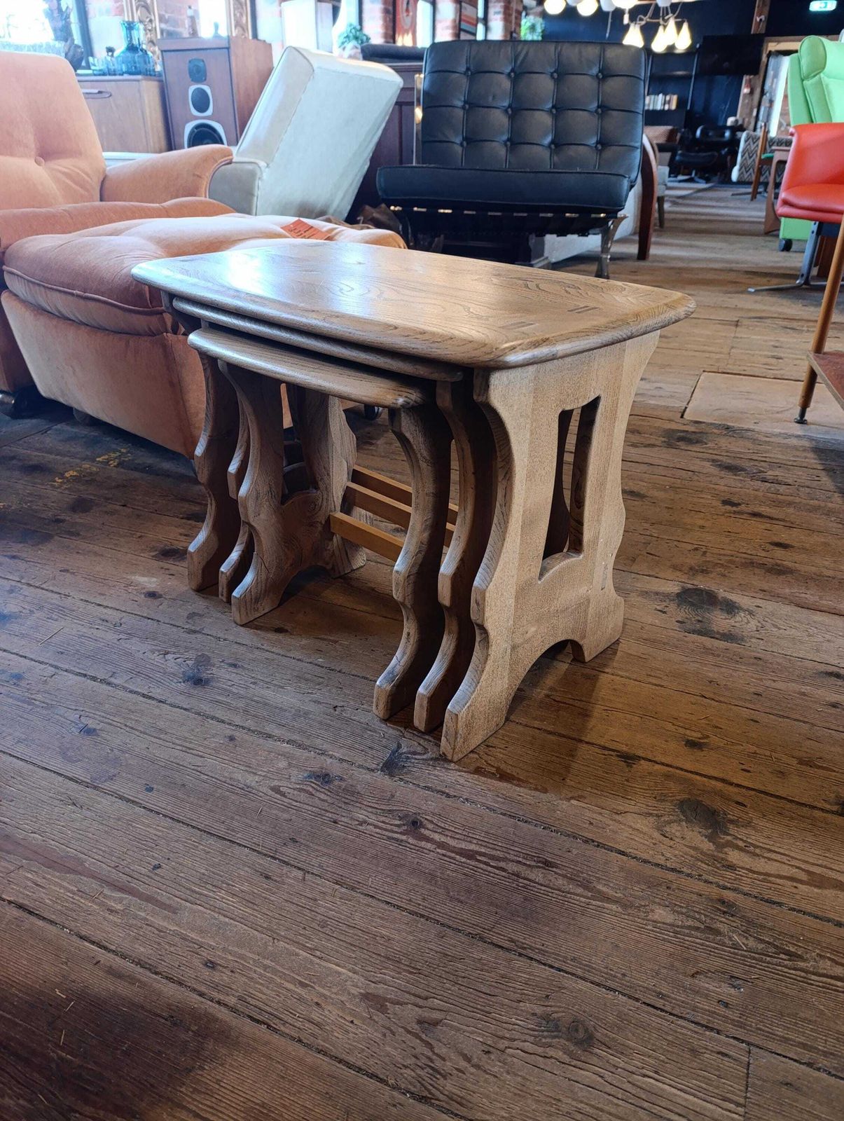 photo furniture Ercol Blonde Nest Of Three Tables | Mid Century Elm & Beech