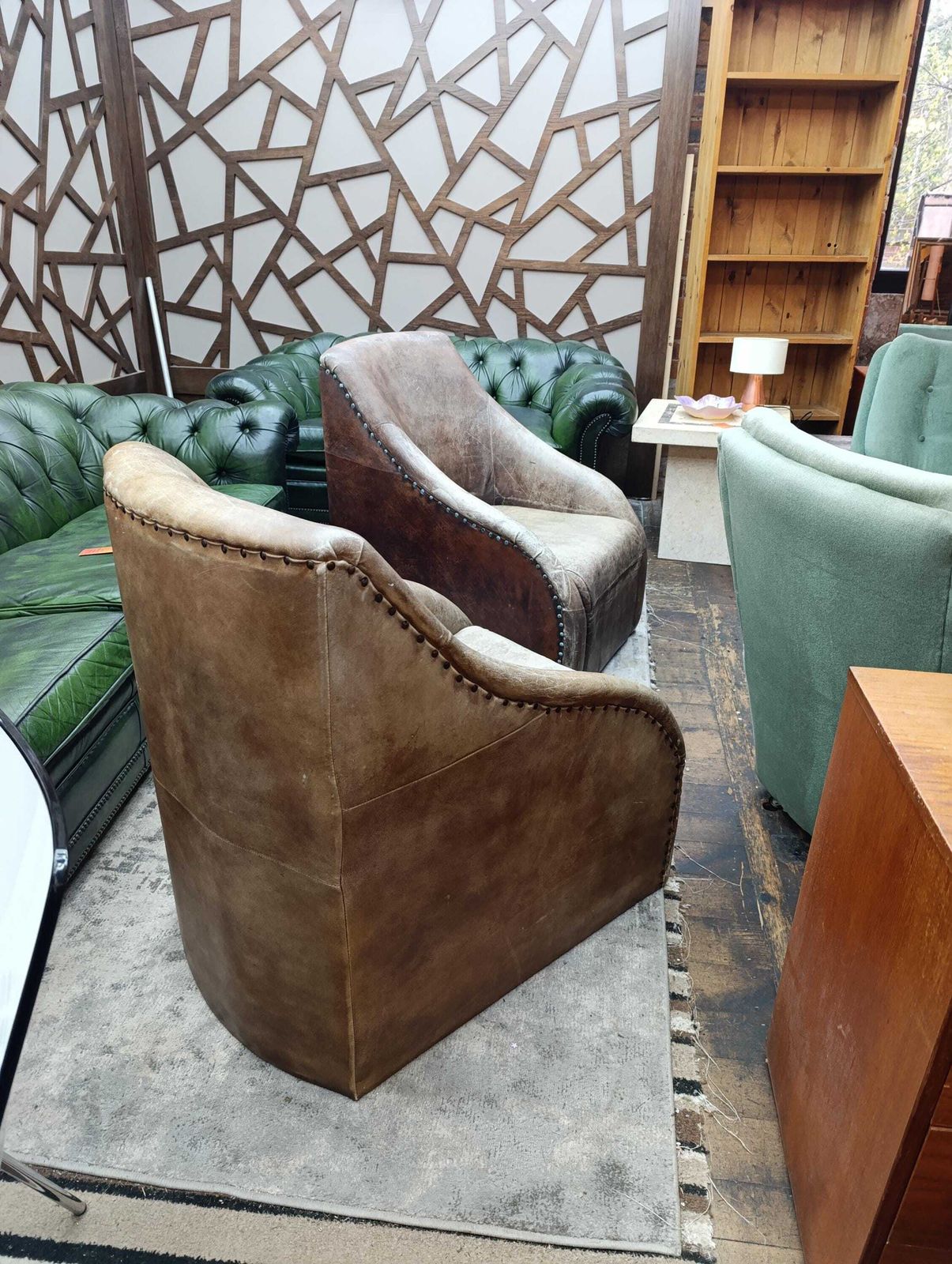 photo for sale Brutalist Style Leather Lounge Chair | Sculptural Mid Century Form