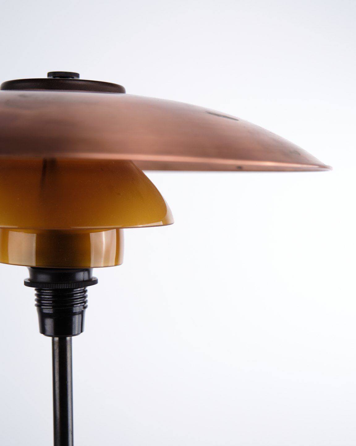 Poul Henningsen Table Lamp Model Ph 3.5/2 In Copper With Amber Shades And Base In Burnished Brass, Louis Poulsen 1930s photo furniture